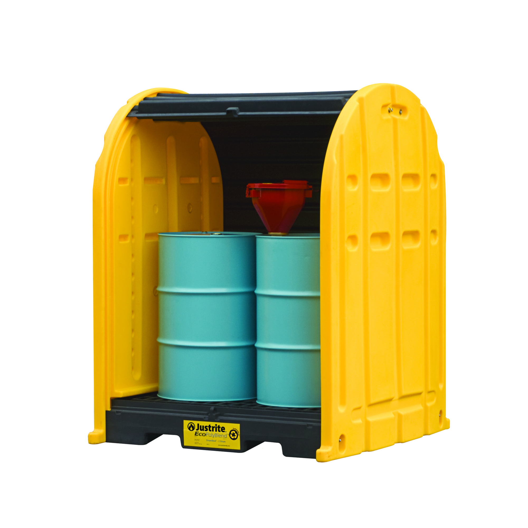 Justrite DrumShed with Rolltop Doors — 2-Drum Capacity, EcoPolyBlend, 52in. Door Opening, Model# 28675